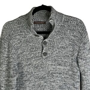 Chatham Road Heathered Gray Four Button Henley Sweater w/ Stand Up Collar Small